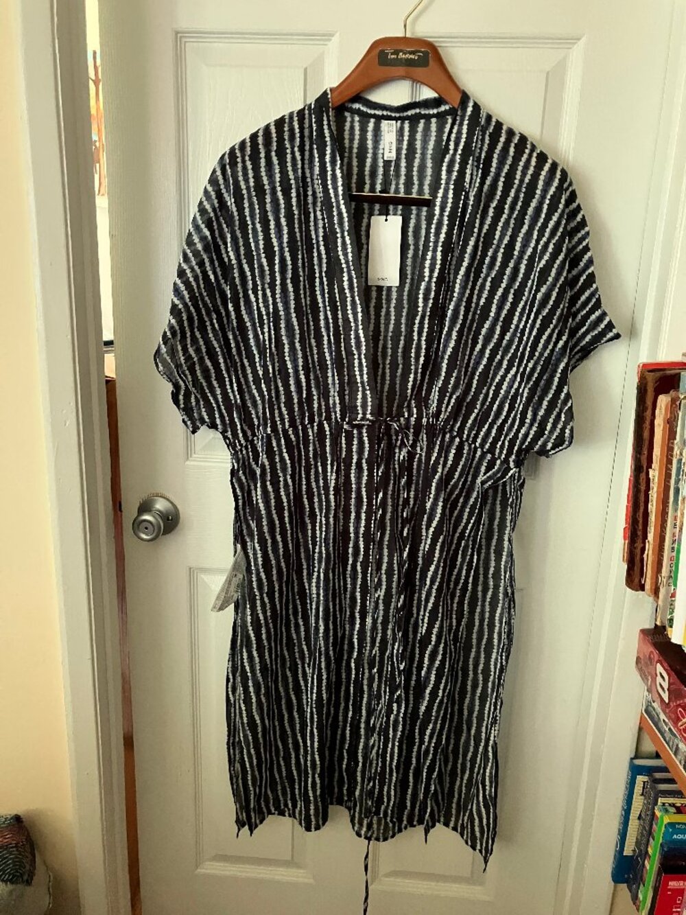 MANGO Ladies' Midi Swimwear/Beach dress Cotton Blue/White print US Size M/L New